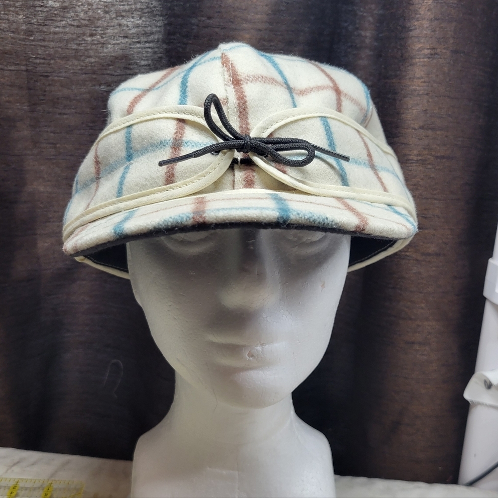Plaid Cream Women's Hat with Bow Accent
